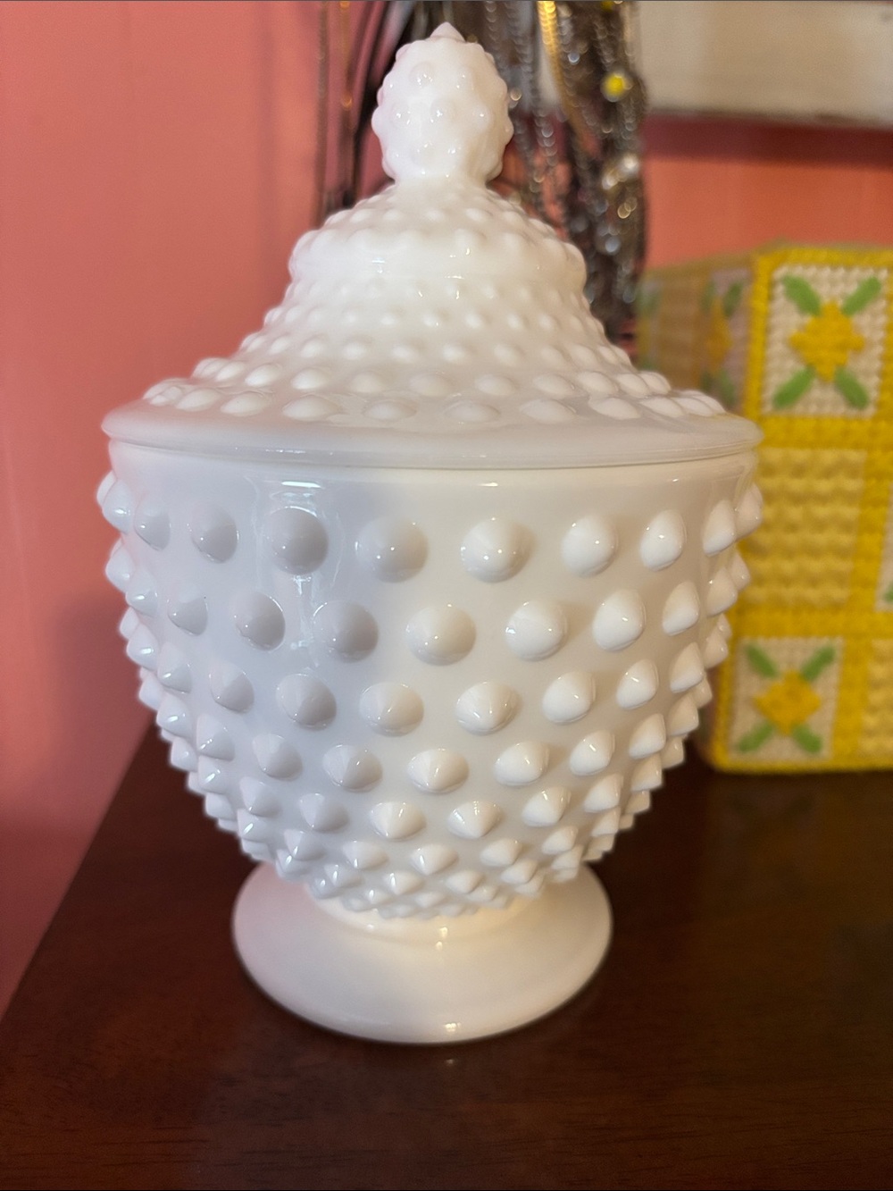 White Hobnail Milk Glass Covered Candy Jar - Classic Accent